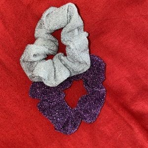 Silver and purple sparkly set of Scrunchies